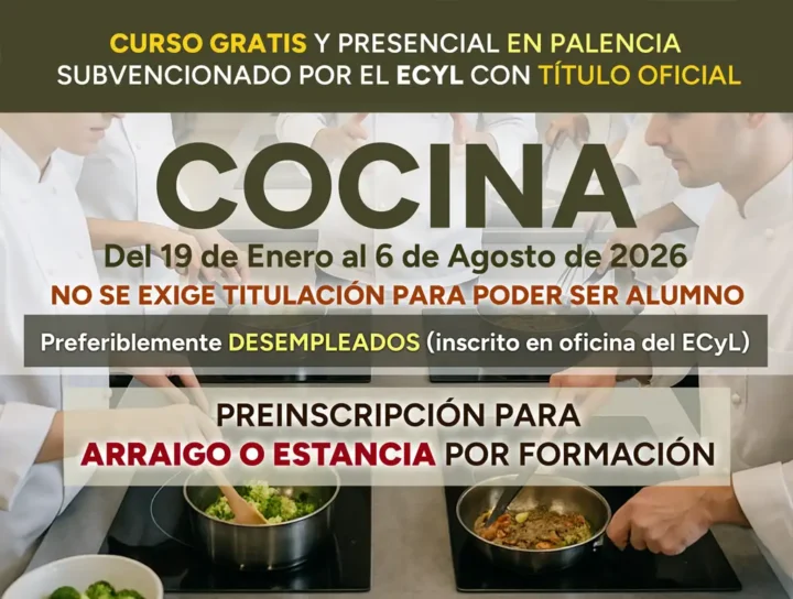 Curso gratis de COCINA en Palencia para desempleados