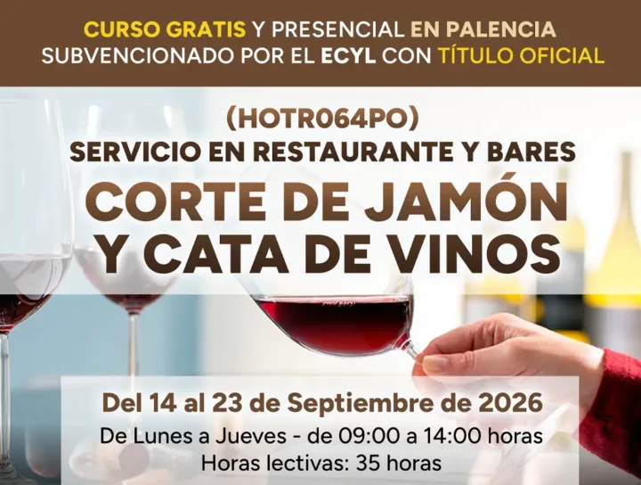 Curso gratis en Palencia de Corte de Jamón y Cata de vinos