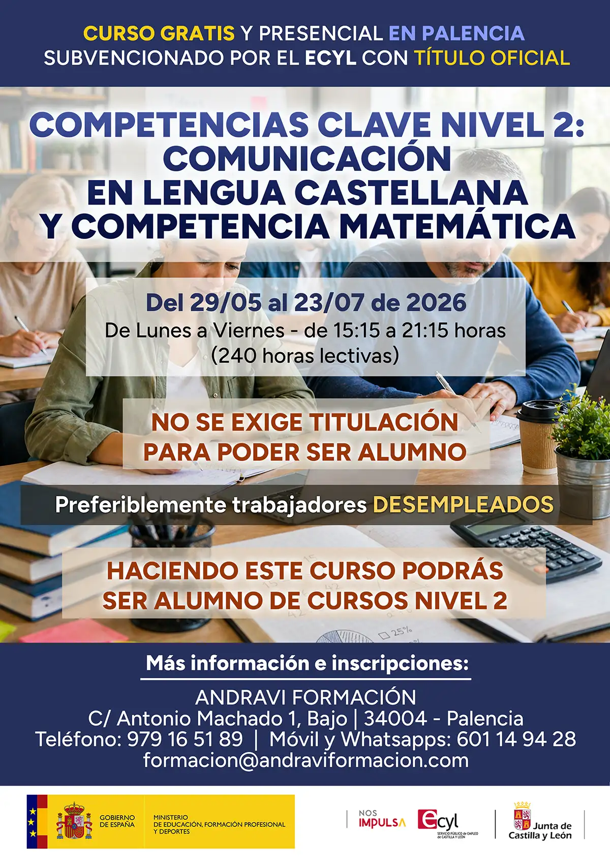 Curso gratis en Palencia de Competencias clave nivel 2 para certificados de profesionalidad sin idiomas: Comunicación en lengua castellana y competencia matemática