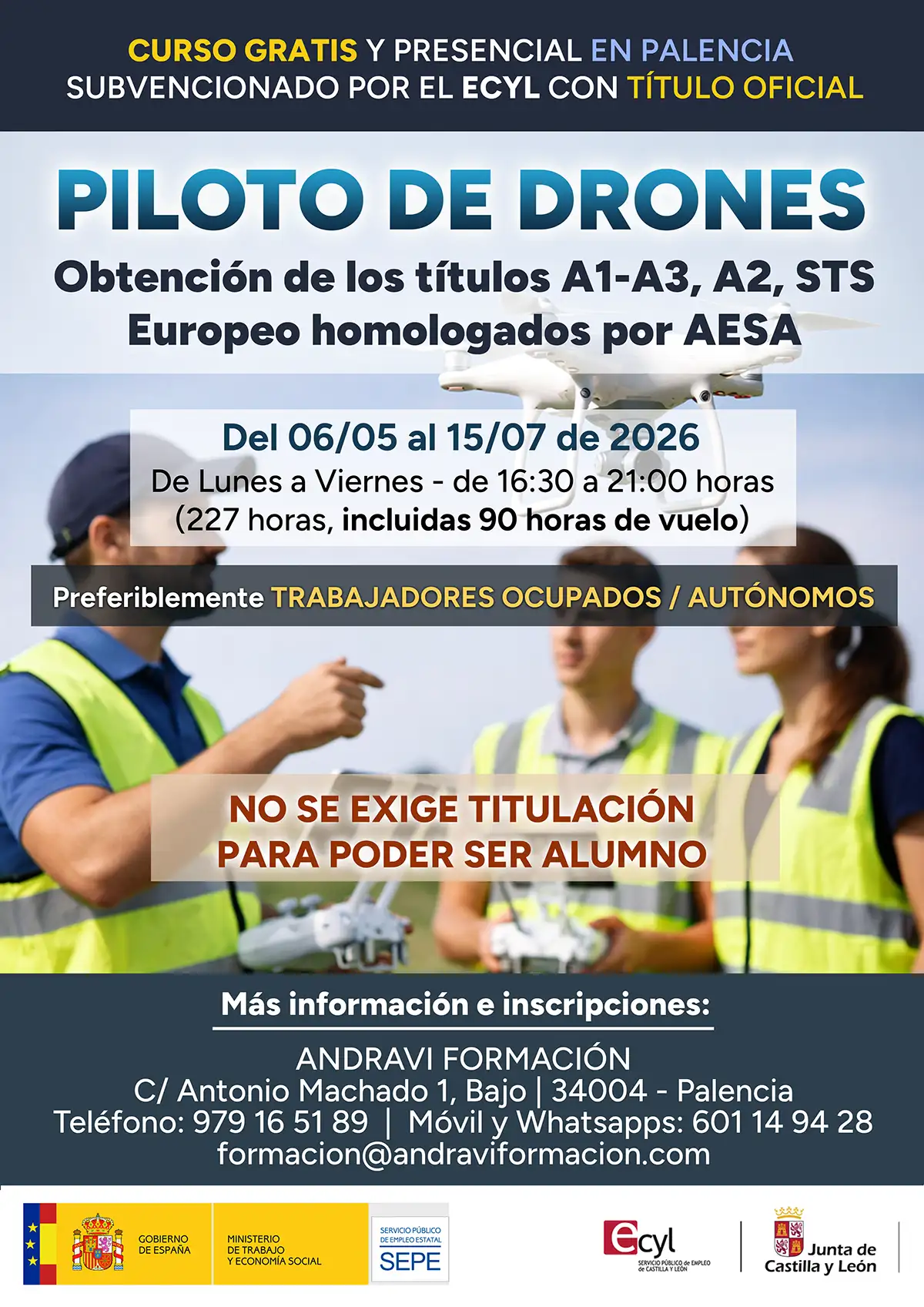 Curso gratis en Palencia de Piloto de drones