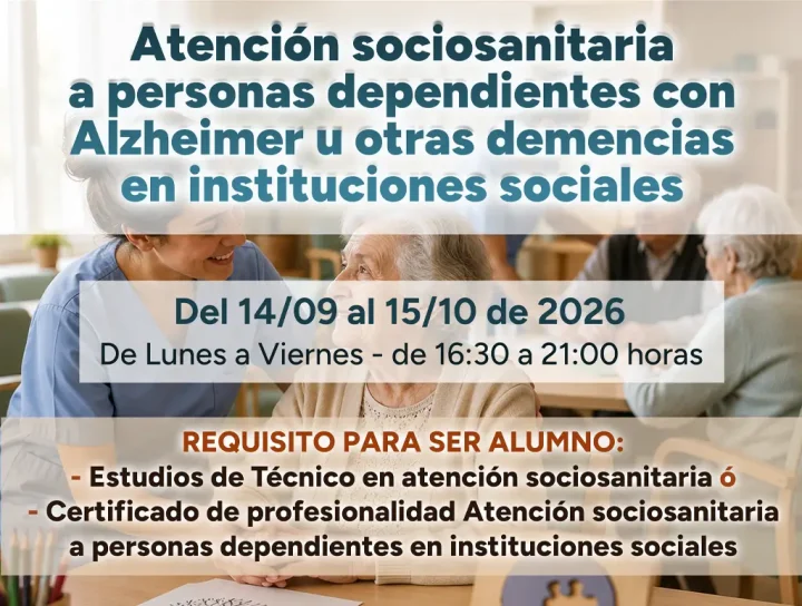 Curso gratis de Atención sociosanitaria a personas dependientes con Alzheimer u otras demencias en instituciones sociales en Palencia